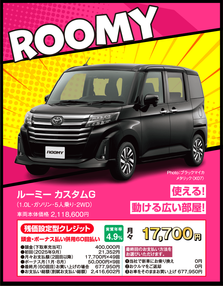ルーミーの残価設定型クレジット